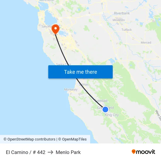 El Camino / # 442 to Menlo Park map