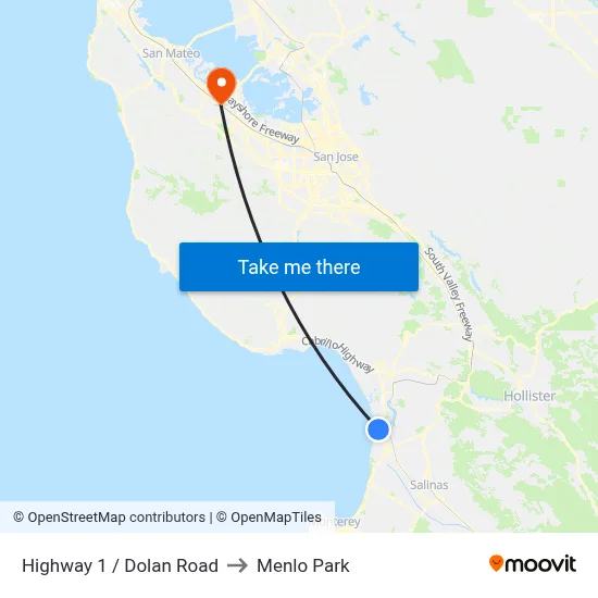 Highway 1 /  Dolan Road to Menlo Park map