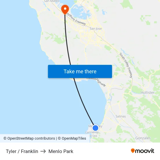 Tyler /  Franklin to Menlo Park map