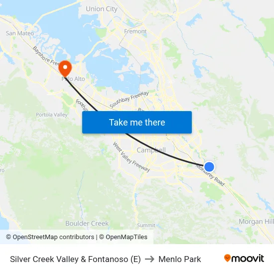 Silver Creek Valley & Fontanoso (E) to Menlo Park map
