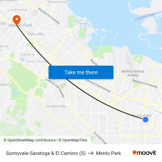 Sunnyvale-Saratoga & El Camino (S) to Menlo Park map