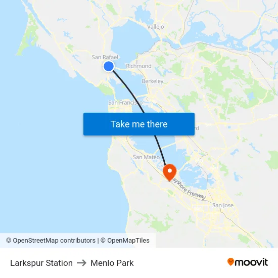 Larkspur Station to Menlo Park map