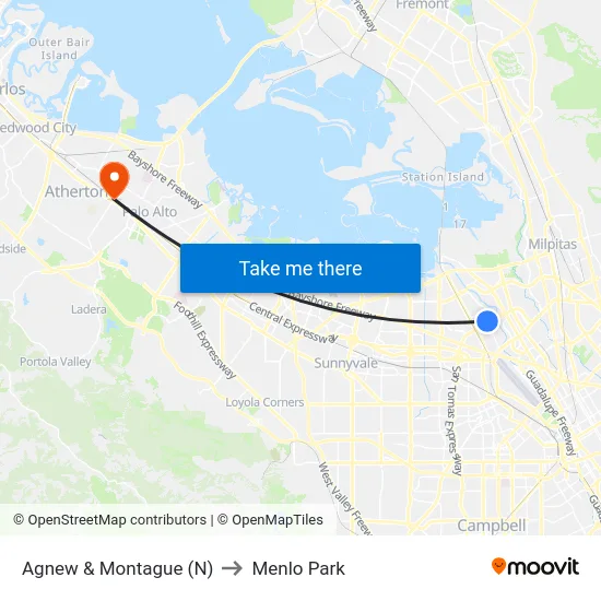 Agnew & Montague (N) to Menlo Park map