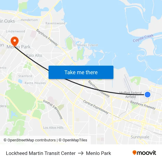Lockheed Martin Transit Center to Menlo Park map