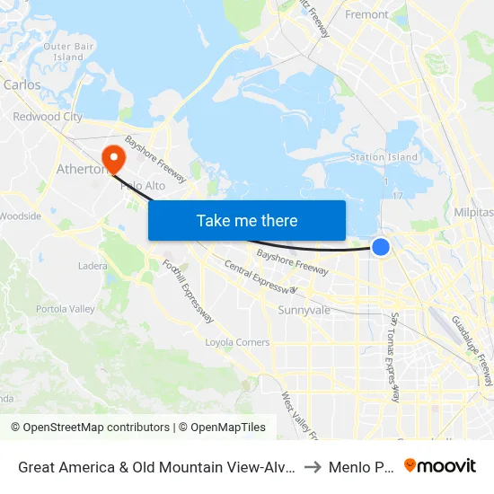 Great America & Old Mountain View-Alviso (N) to Menlo Park map