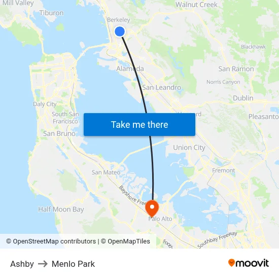 Ashby to Menlo Park map