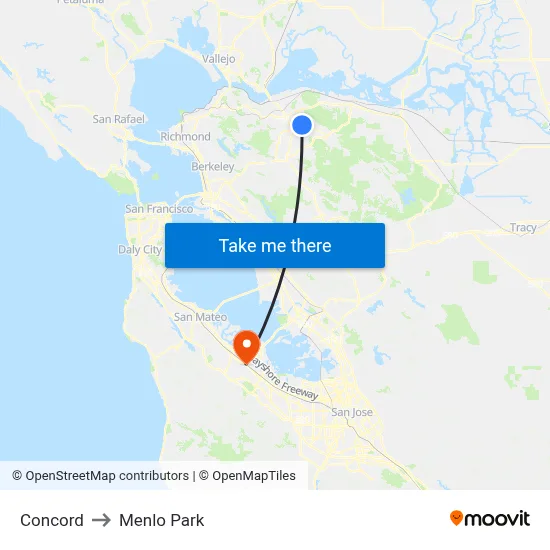 Concord to Menlo Park map