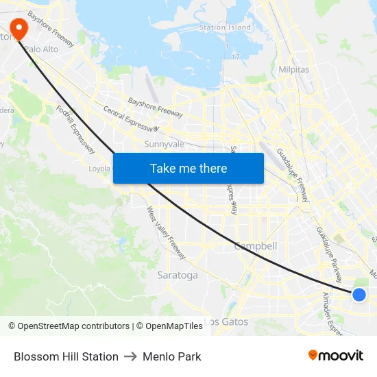 Blossom Hill Station to Menlo Park map