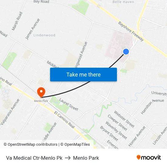Va Medical Ctr-Menlo Pk to Menlo Park map