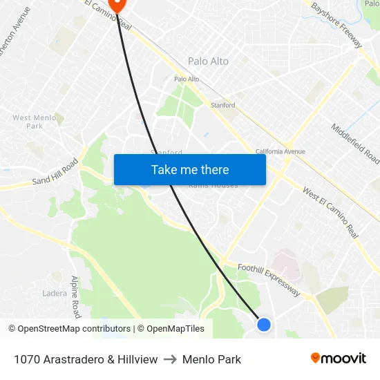 1070 Arastradero & Hillview to Menlo Park map