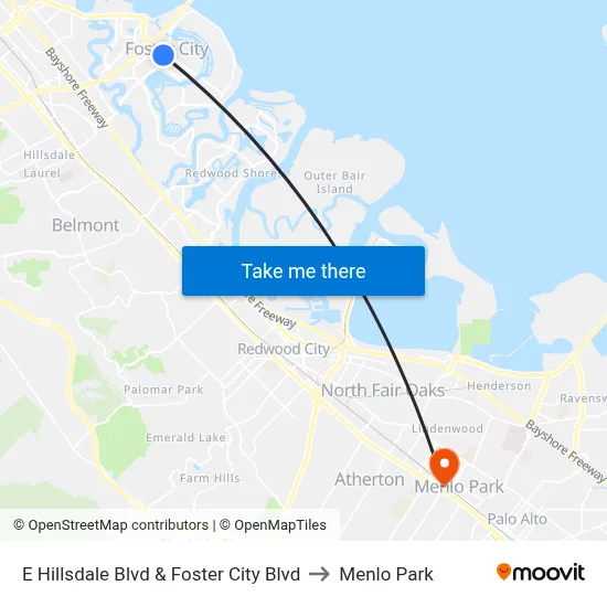 E Hillsdale Blvd & Foster City Blvd to Menlo Park map