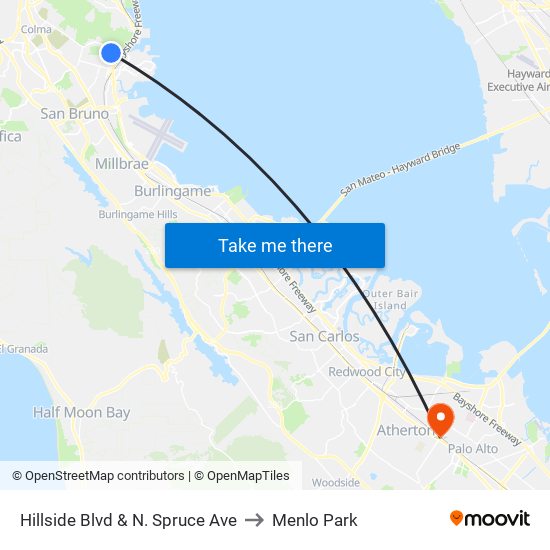 Hillside Blvd & N. Spruce Ave to Menlo Park map