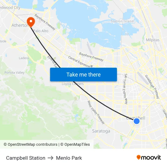 Campbell Station to Menlo Park map
