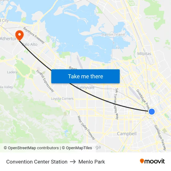 Convention Center Station to Menlo Park map