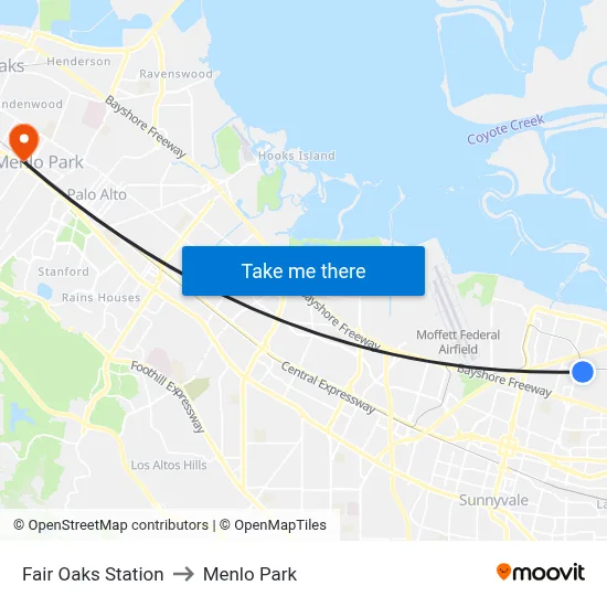 Fair Oaks Station to Menlo Park map