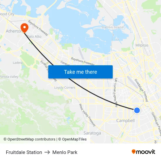 Fruitdale Station to Menlo Park map