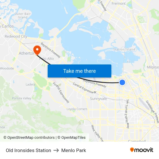 Old Ironsides Station to Menlo Park map