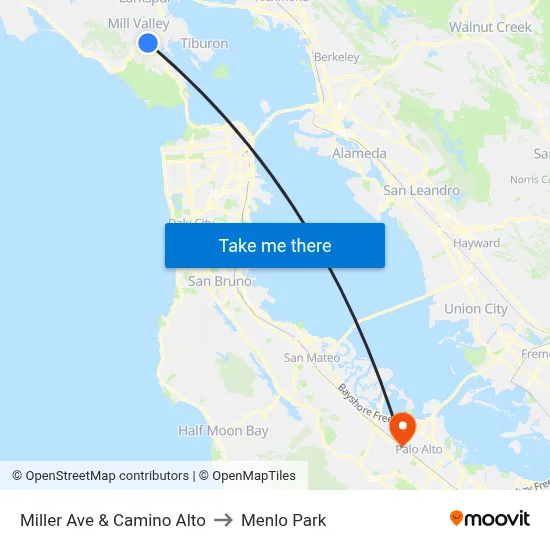 Miller Ave & Camino Alto to Menlo Park map