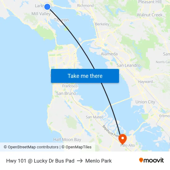 Hwy 101 @  Lucky Dr Bus Pad to Menlo Park map