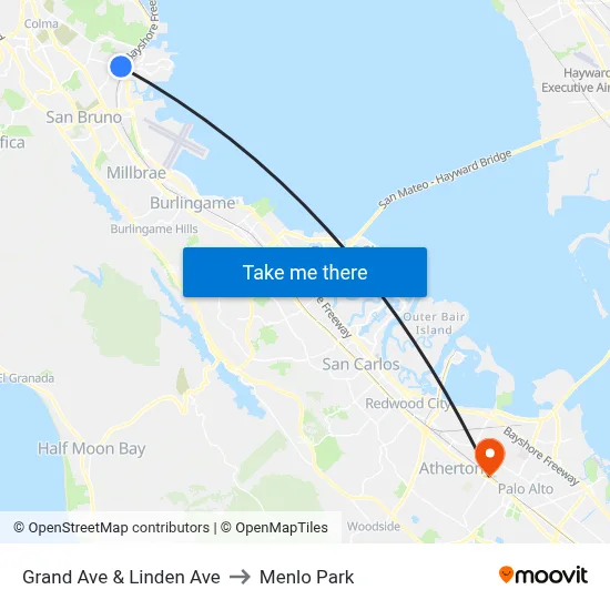 Grand Ave & Linden Ave to Menlo Park map