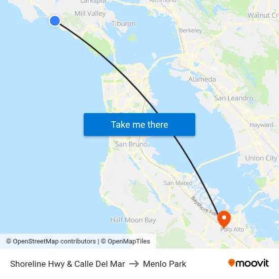 Shoreline Hwy & Calle Del Mar to Menlo Park map