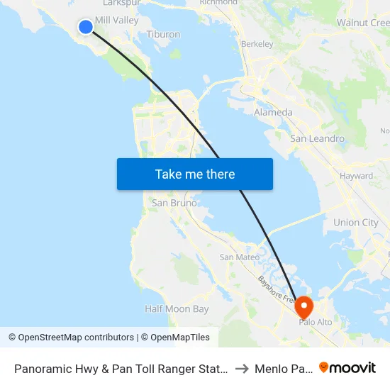 Panoramic Hwy & Pan Toll Ranger Station to Menlo Park map