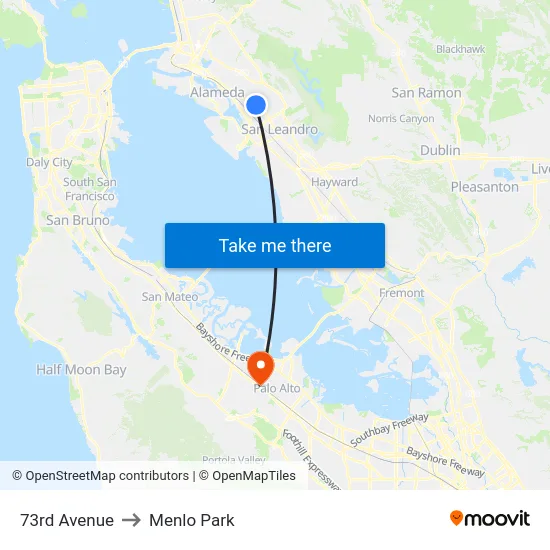 73rd Avenue to Menlo Park map