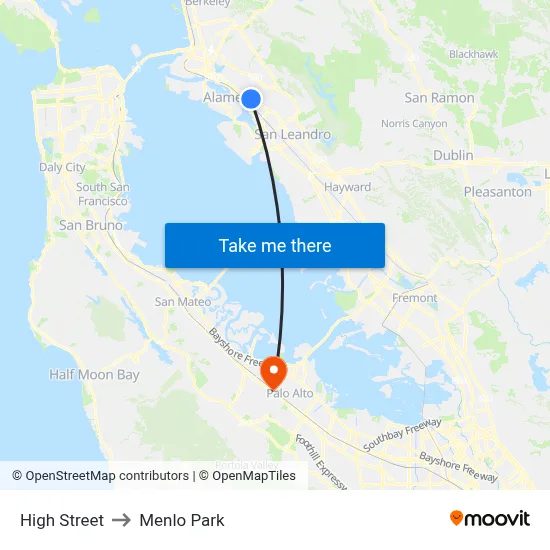 High Street to Menlo Park map