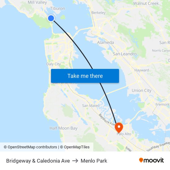 Bridgeway & Caledonia Ave to Menlo Park map