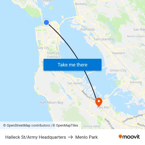 Halleck St/Army Headquarters to Menlo Park map