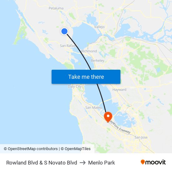 Rowland Blvd & S Novato Blvd to Menlo Park map