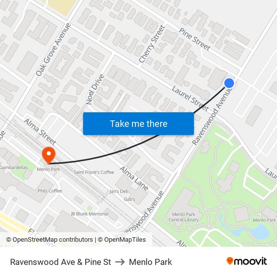 Ravenswood Ave & Pine St to Menlo Park map
