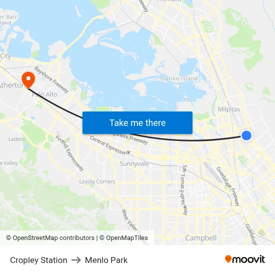Cropley Station to Menlo Park map