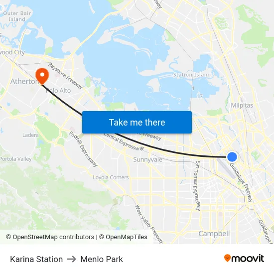 Karina Station to Menlo Park map