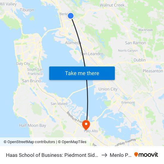 Haas School of Business: Piedmont Side (North) to Menlo Park map