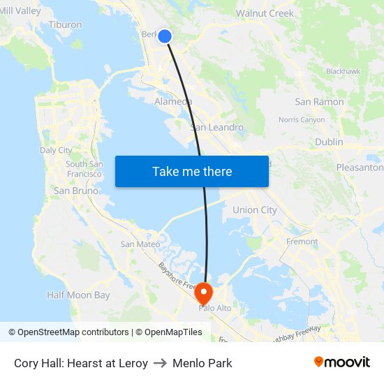 Cory Hall: Hearst at Leroy to Menlo Park map