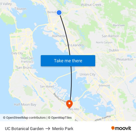 UC Botanical Garden to Menlo Park map