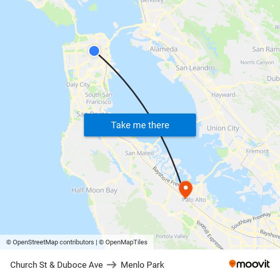 Church St & Duboce Ave to Menlo Park map