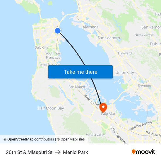 20th St & Missouri St to Menlo Park map