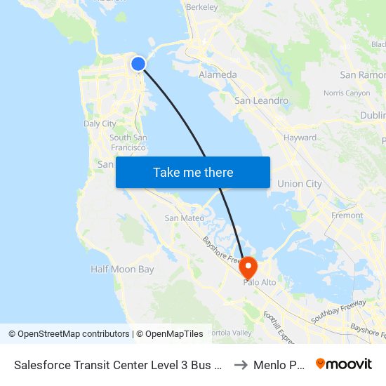Salesforce Transit Center Level 3 Bus Deck to Menlo Park map