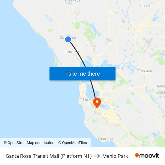 Santa Rosa Transit Mall (Platform N1) to Menlo Park map