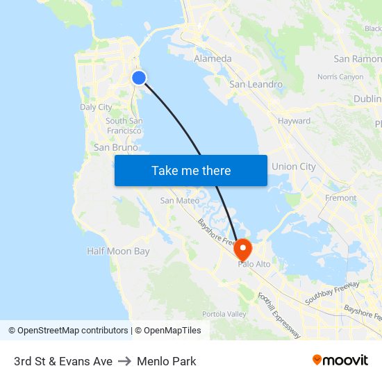 3rd St & Evans Ave to Menlo Park map