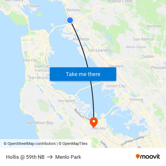 Hollis @ 59th NB to Menlo Park map