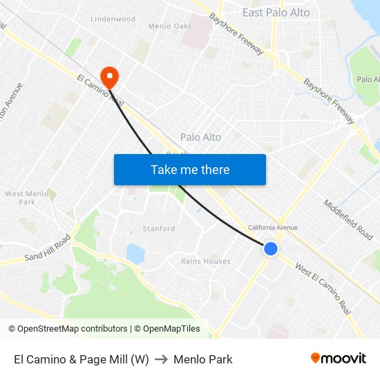 El Camino & Page Mill (W) to Menlo Park map