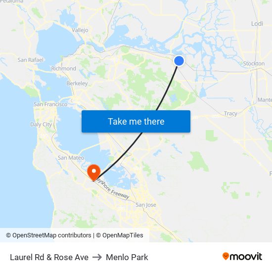 Laurel Rd & Rose Ave to Menlo Park map