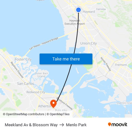 Meekland Av & Blossom Way to Menlo Park map