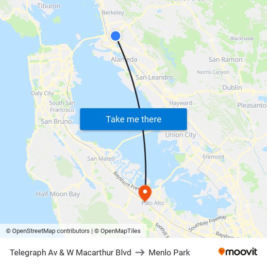 Telegraph Av & W Macarthur Blvd to Menlo Park map