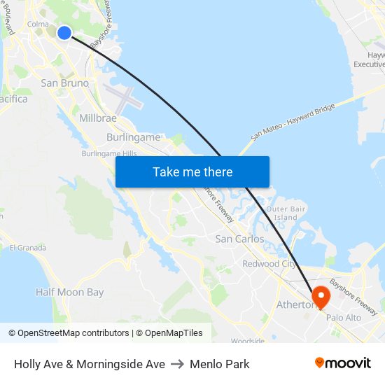 Holly Ave & Morningside Ave to Menlo Park map