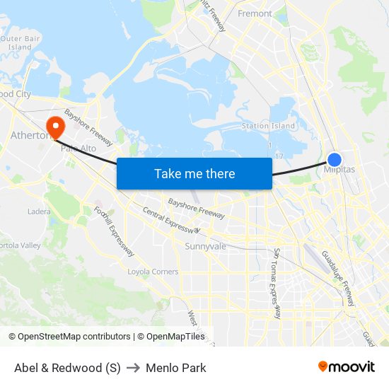 Abel & Redwood (S) to Menlo Park map