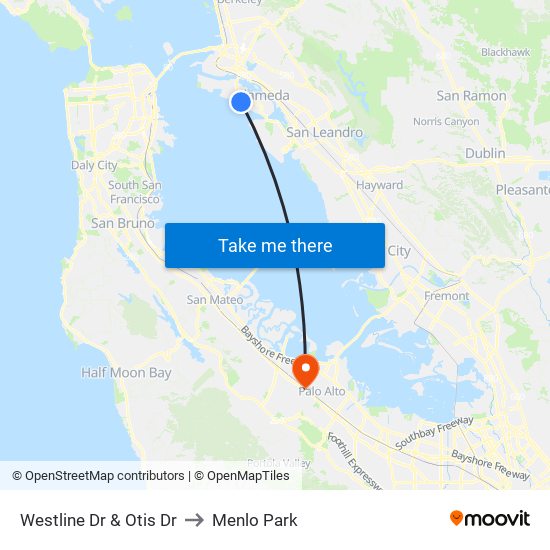 Westline Dr & Otis Dr to Menlo Park map